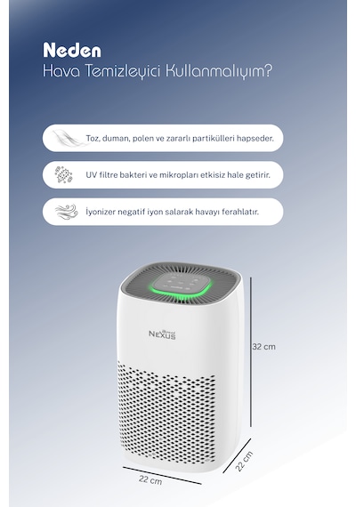 Direct Nexus Air Purifier Hava Temizleyici Uv Filtre + 4 Kademe Direct Nexus Türkiye Garantili Beyaz