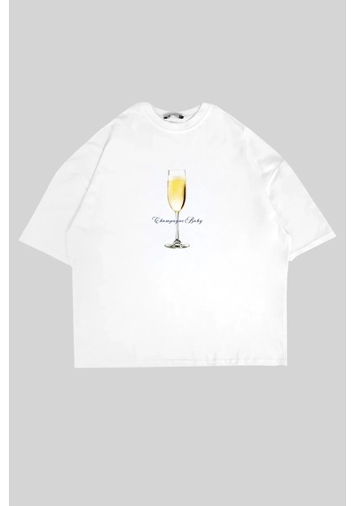 Tarzsokak Champagne Baby Baskılı Beyaz Oversize Unisex