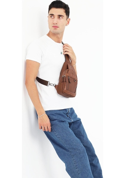 Taba Çok Bölmeli Çapraz Askılı Göğüs Omuz Çantası Bodybag Taba