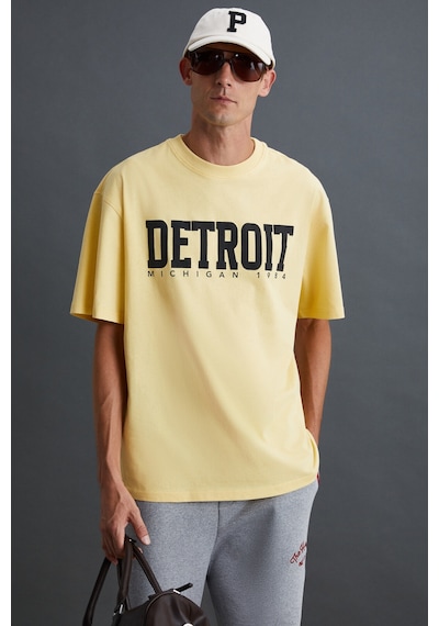 Grimelange ATLANTA Erkek %100 Pamuklu Kısa Kollu Baskı Detaylı Sarı T-Shirt