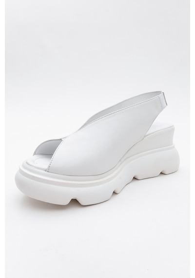 Luvishoes Luvi Shoes Sam Beyaz Cilt Hakiki Deri Kadın Dolgu Topuk Sandalet Beyaz