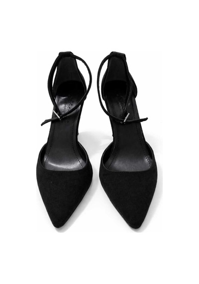 Markasende Siver Siyah Saten Stiletto Sivri Burun Kadın Topuklu Ayakkabı Siyah