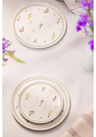 Rakle Botanical Seramik 4'lü Pasta Tabağı Seti 20 Cm Renkli