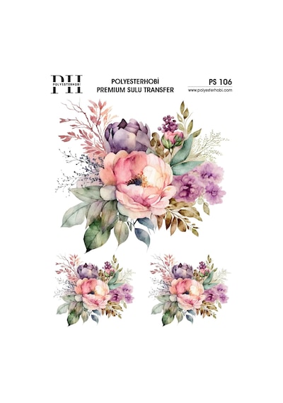 Polyesterhobi Premium Sulu Transfer 25x35 Cm Çiçek Desenli Ps 106