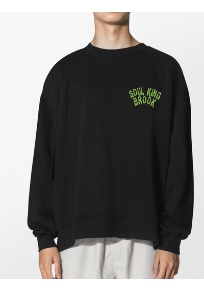 Unisex Siyah Brook Baskılı Hoodie Oversize Kapşonsuz Sweatshirt Siyah