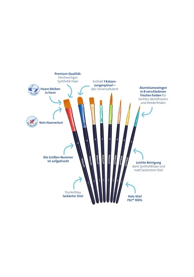 Lexroo Lot De 8 Pinceaux Synthétiques De Qualité Supérieure