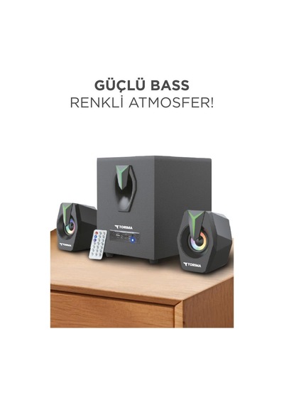 Torima D38 Siyah Bluetooth Hoparlör 2in1 Subwoofer Rgb Işıklı Bilgisayar Hoparlörü Speaker
