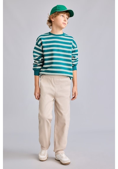 Defacto Oversize Bisiklet Yaka Çizgili Sweatshirt Erkek Çocuk H9694a826wngn265 Yeşil-gn265