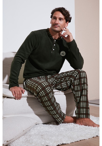 Buratti Regular Fit Bisiklet Yaka Kışlık Yumuşak Dokulu Polar Erkek Pijama Takımı 6096100 Haki