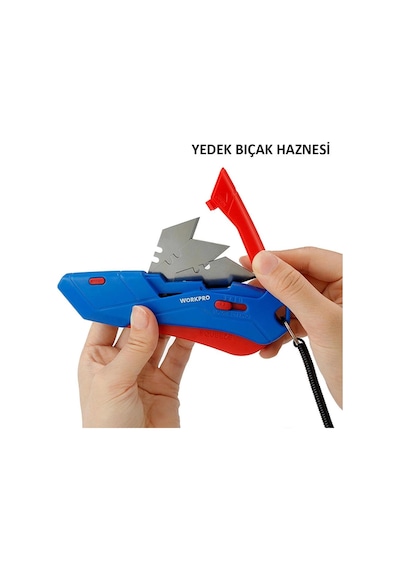 Workpro Wp213010 Kemer Askı Kancalı Otomatik Geri Çekilebilir Mandallı Rötuş Maket Bıçağı + 3 Adet Y