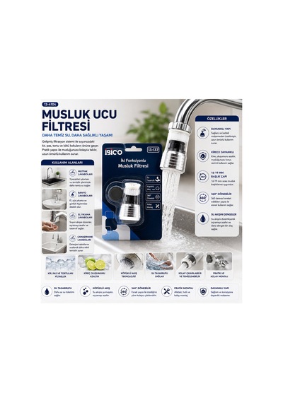 12 Adet Musluk Ucu Filtresi 2 Fonksiyonlu 360 Derece Dönebilen Başlık 16-19mm Caşlık Çapı
