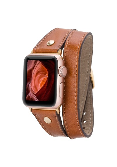 Alpıne Double Tour Heritage Tan Hakiki Deri Apple Uyumlu Watch Kordonu - 44/45/46/49mm