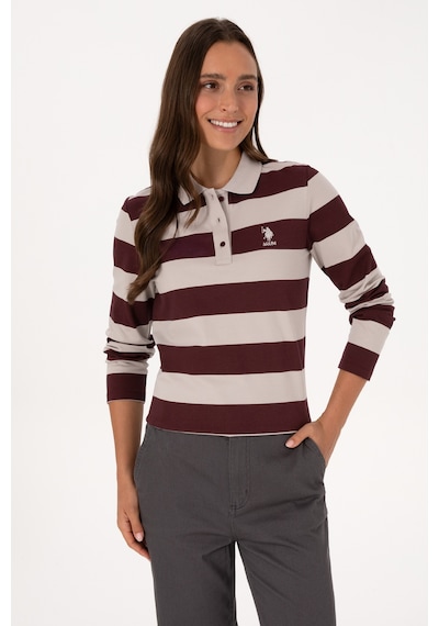 U.S. Polo Assn. Kadın Bordo Çizgili Polo Yaka Sweatshirt 50314207-VR177 U.S. Polo Assn. Kadın Bordo Çizgili Polo Yaka Sweatshirt 50314207-VR177