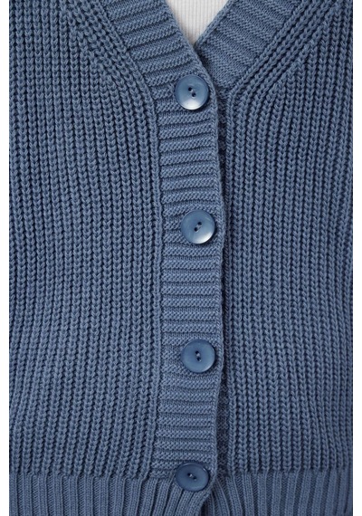 Ersefa Kadın Modern Tarz Regular V Yaka Regular Triko Hırka Indigo
