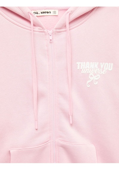 Koton Fiyonk Baskılı Fermuarlı Pembe Kadın Sweatshirt 7wal10103ık