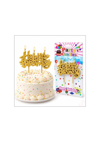 Happy Birthday Doğum Günü Pasta Mumu, 11 Cm - Altın