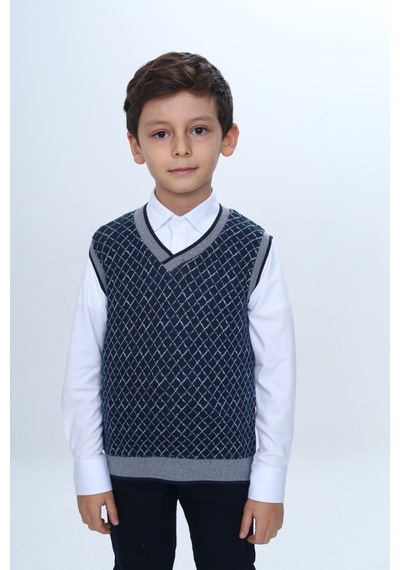 Toontoy Kids Toontoy Erkek Çocuk Regular Fit V Yaka Kare Desenli Okul Süveter - Garni & 2 İplik Lacivert Toontoy Kids Toontoy Erkek Çocuk Regular Fit V Yaka Kare Desenli Okul Süveter - Garni & 2 İplik Lacivert