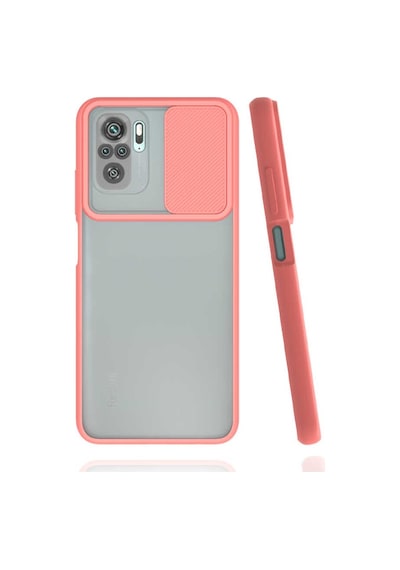 Noktaks - Xiaomi Uyumlu Xiaomi Redmi Note 10s - Kılıf Slayt Sürgülü Arkası Buzlu Lensi Kapak - Pembe Açık
