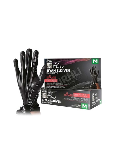 4 Adet Flex Pudrasız Eldiven M Boy 100'lü Siyah