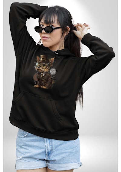 İş İnsanı Yorkshire Zamanda Yolculuk Kadın Erkek Siyah Kapüşonlu Sweatshirt Hoodie Siyah