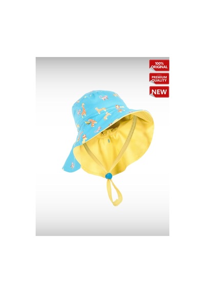 Decathlon Bebek Uv Korumalı Şapka Sarı Mavi Savan Baskılı Turkuaz