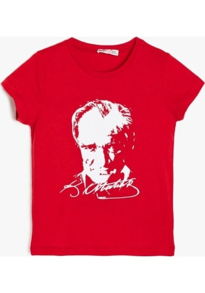 Nacar Store Unısex Kırmızı Ayyıldız Baskılı Baskılı Çocuk T-shirt Kirmizi
