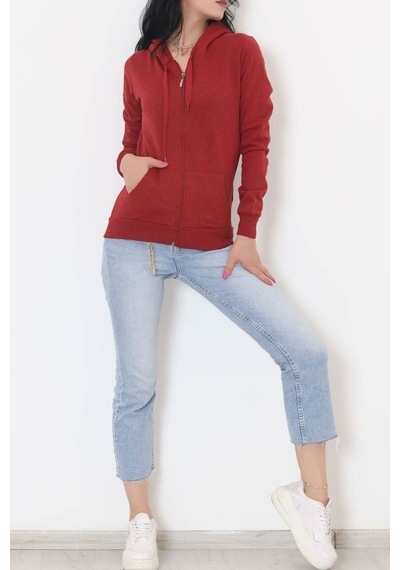Bensu Store - Kapşonlu Fermuarlı Sweat Bordo - 11866.108. 001