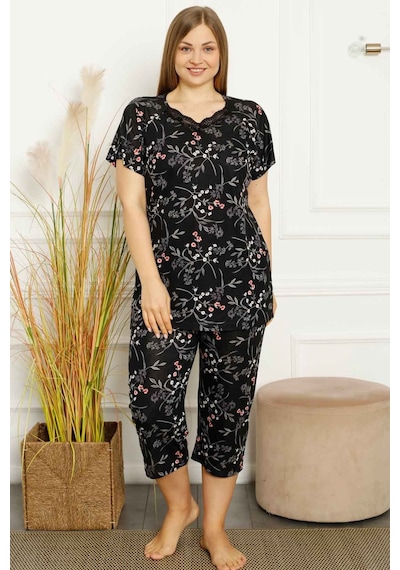 Alimer Kadın Siyah Büyük Beden Bermuda Pijama Takm Edy2707b-s Siyah