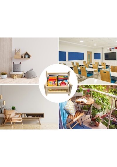 Ahşap Montessori Bank Kitaplık ve Dergilik