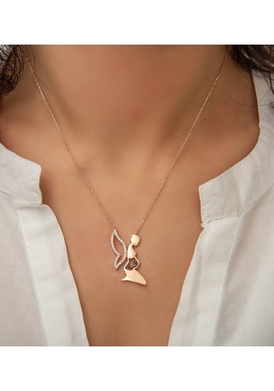 925 Ayar Papatya Silver Anne Bebek Kolye.rose.gold.rodaj Gümüş