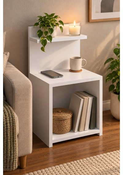 Sulorahome Beyaz Açık Raflı Komodin Ve Yan Sehpa