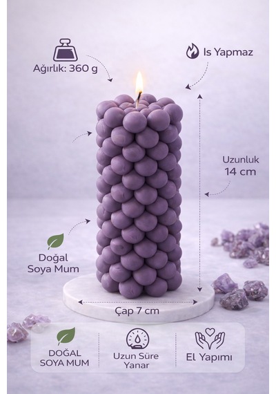 Soya Mum,dekoratif Lüks & El Yapımı Doğal Mum,uzun Yanma Süreli Şık Ev Hediyesi,ev Süsü Mor 360 G Mor