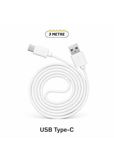 Uzun 3 Metre Usb-c Kablo Esnek, Sağlam Ve Uzun Ömürlü Type-c Kablo Beyaz