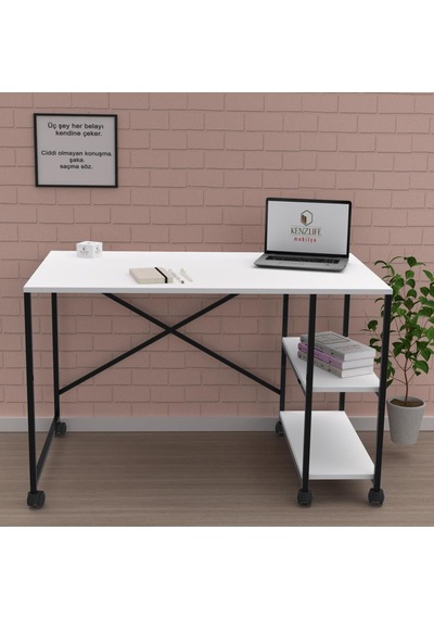 Kenzlife Ofis Masası Miyako 075 110 60 Byzsyh Tekerlekli Bilgisayar Çalışma Büro Beyaz