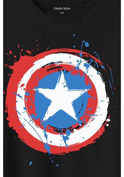Captain America Kaptan Amerika Kalkan Logo Baskılı Tişört Unisex T-shirt 001