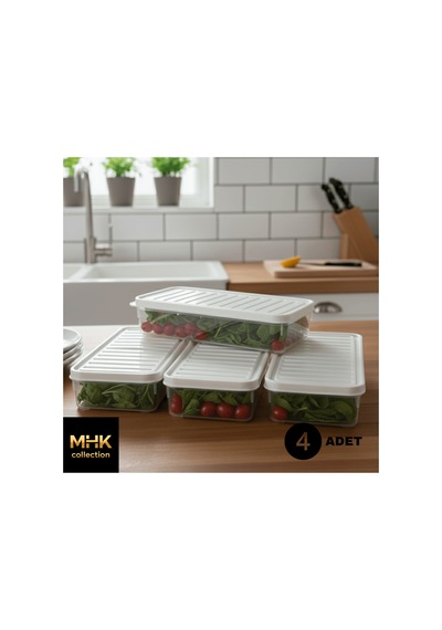 Orta Boy Kapaklı Saklama Kabı 1 Lt Beyaz 4 Adet