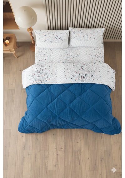 Evoria Battal Boy Lüx Wellsoft Yorgan Çift Taraflı - 2 Adet Yastık Kılıflı Yorgan Seti 215x235 Cm Mavi