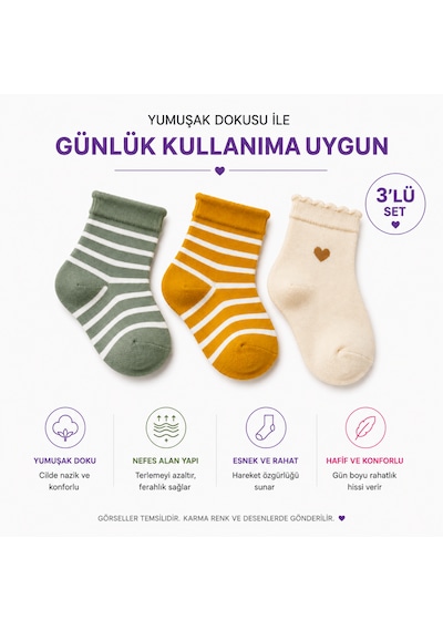 Kadın 3'lü Çorap Seti Karışık Renk 36-40