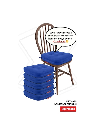 Çift Kat Sandalye Minderi Fermuarlı Yıkanabilir Kılıf Bağcıklı Su Ve Yağ İtici 42x42x8 Cm Çok Renkli