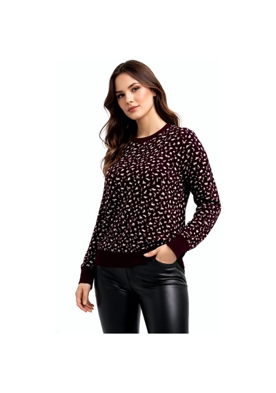 Gürkan Kadın Leopar Desen Triko Kazak Bgl-st05287 Bordo