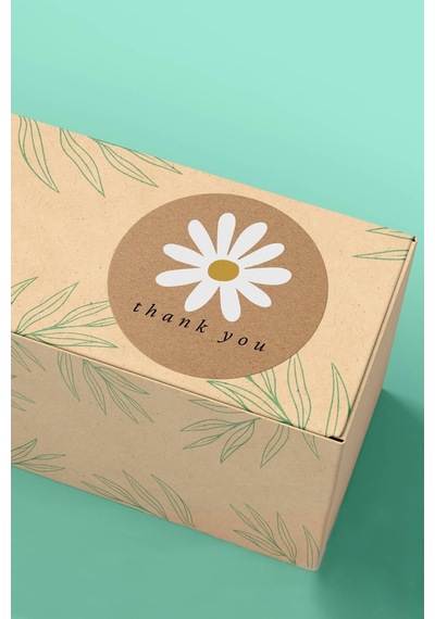 Kraft Papatyalı Thank You Kargo Paketleme Sticker 3x3cm St2108 Çok Renkli