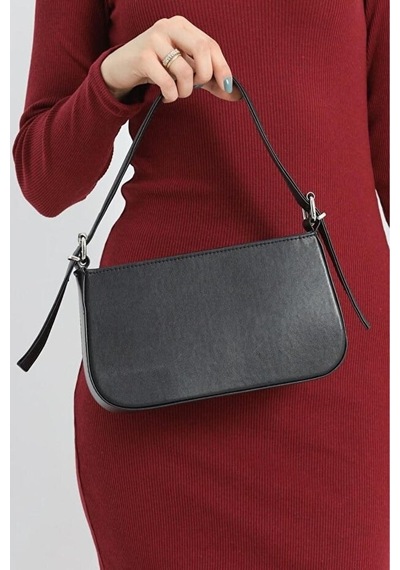 Lovelystore Düz Baget Astarlı 3 Gözlü Basic Omuz Çantası 27x15 Siyah