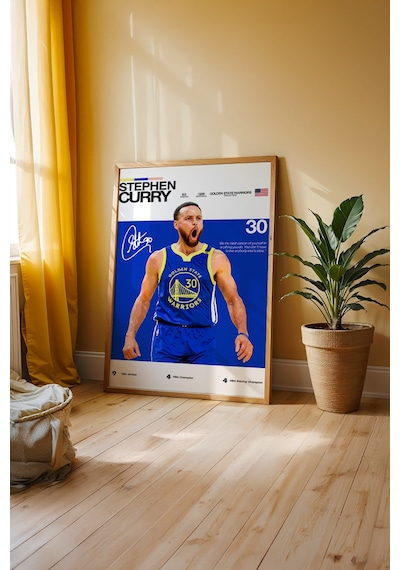 Stephen Curry 3 Sayı Ustası Ahşap Çerçeveli Poster Tablo Şık Tasarım Siyah
