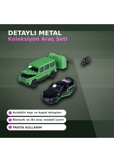 Mercedes Lisanslı 1:64 Ölçekli 19 Cm Amg Deluxe Die-cast Römorklu Araç Seti - 1 Adet Rastgele Model