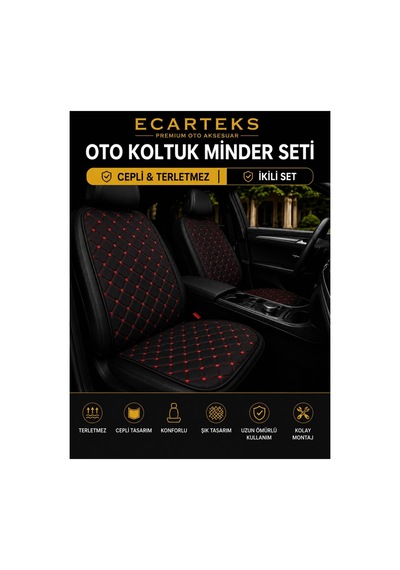 Terletmez Cepli Oto Koltuk Minder Seti Ön Koltukları İçin Kolay Montaj Universal Koruyucu Kılıf Kumaş 35910695