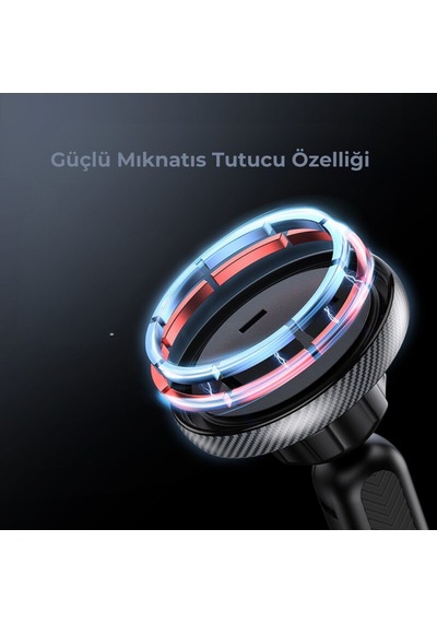 Tesla Model Y / Model 3 Magsafe Cep Telefonu Tutucu Ve Kablosuz Şarj Edici Mıknatıslı Siyah