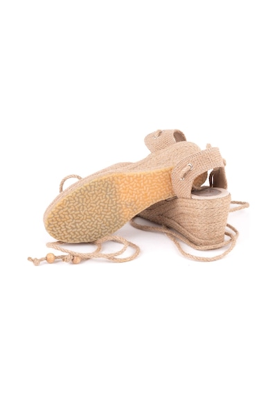 Star Tombis Gerçek Elişi Topuğu Açık Bilekten Bağlamalı Dolgu Topuk Keten Hasır Espadril Handmade Hasır