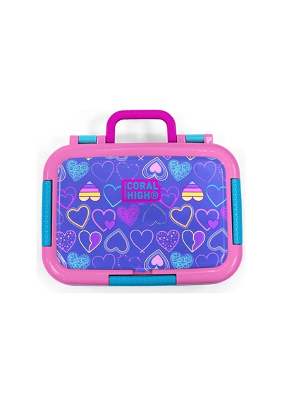 Coral High Kids Açık Pembe Lavanta Kalp Desenli Paslanmaz Çelik Beslenme Kabı 39303 Lila