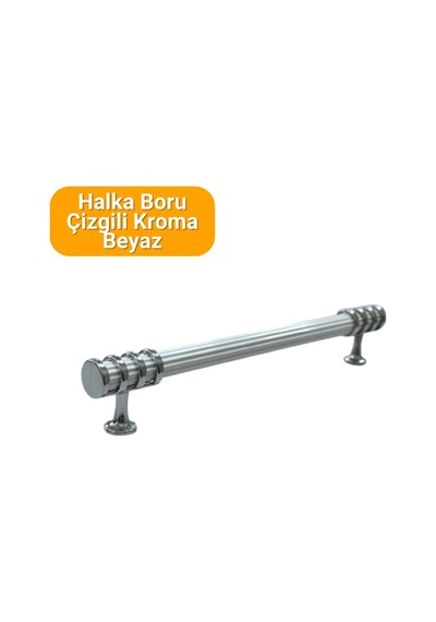 4 Adet Halka Boru Çizgili Kroma Beyaz Metal Mobilya Kulpu 160mm Beyaz - Krom
