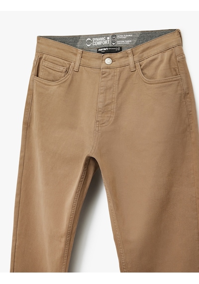 Koton Pamuklu Düz Paça Düğmeli Cepli Chino Pantolon Haki 6wam40114hw Haki